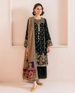 Embroidered 3 Piece Velvet Suit - Party Wear