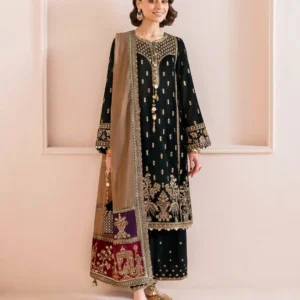 Embroidered 3 Piece Velvet Suit - Party Wear