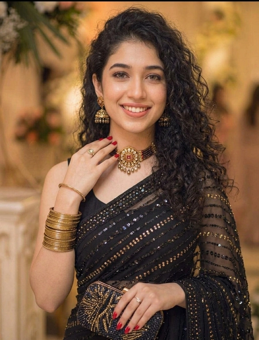 Maryam Nafees Black Chiffon Saree Replica - Image 2