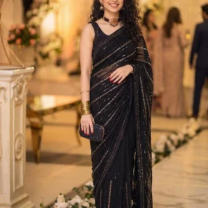Maryam Nafees Black Chiffon Saree Replica
